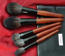 Load image into Gallery viewer, Face Brushes Set Wooden Handle Brush Set (5 piece collection with bag)